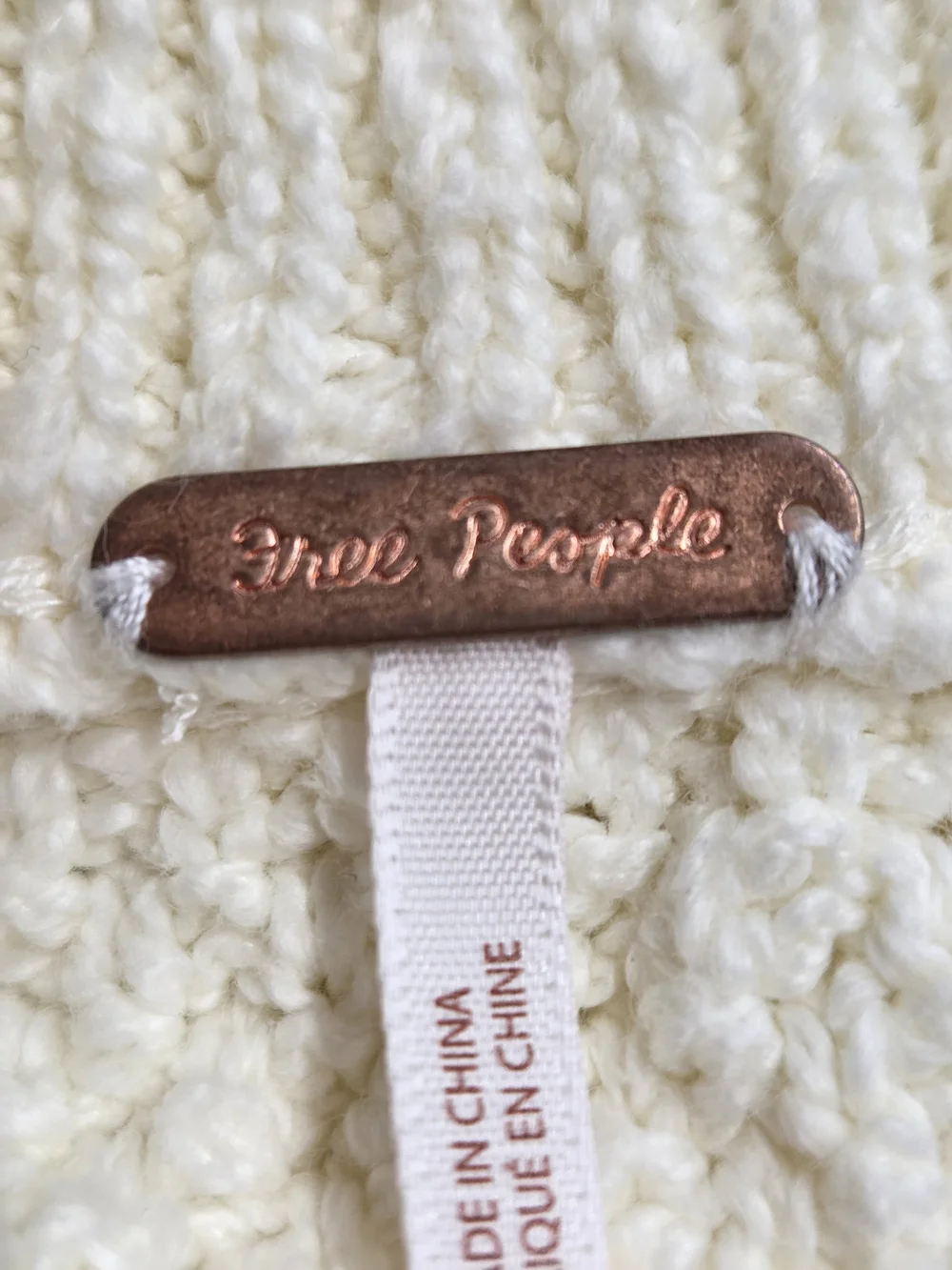 Free People Cream Cable Knit Polo Collar Sweater Cotton Blend Size M